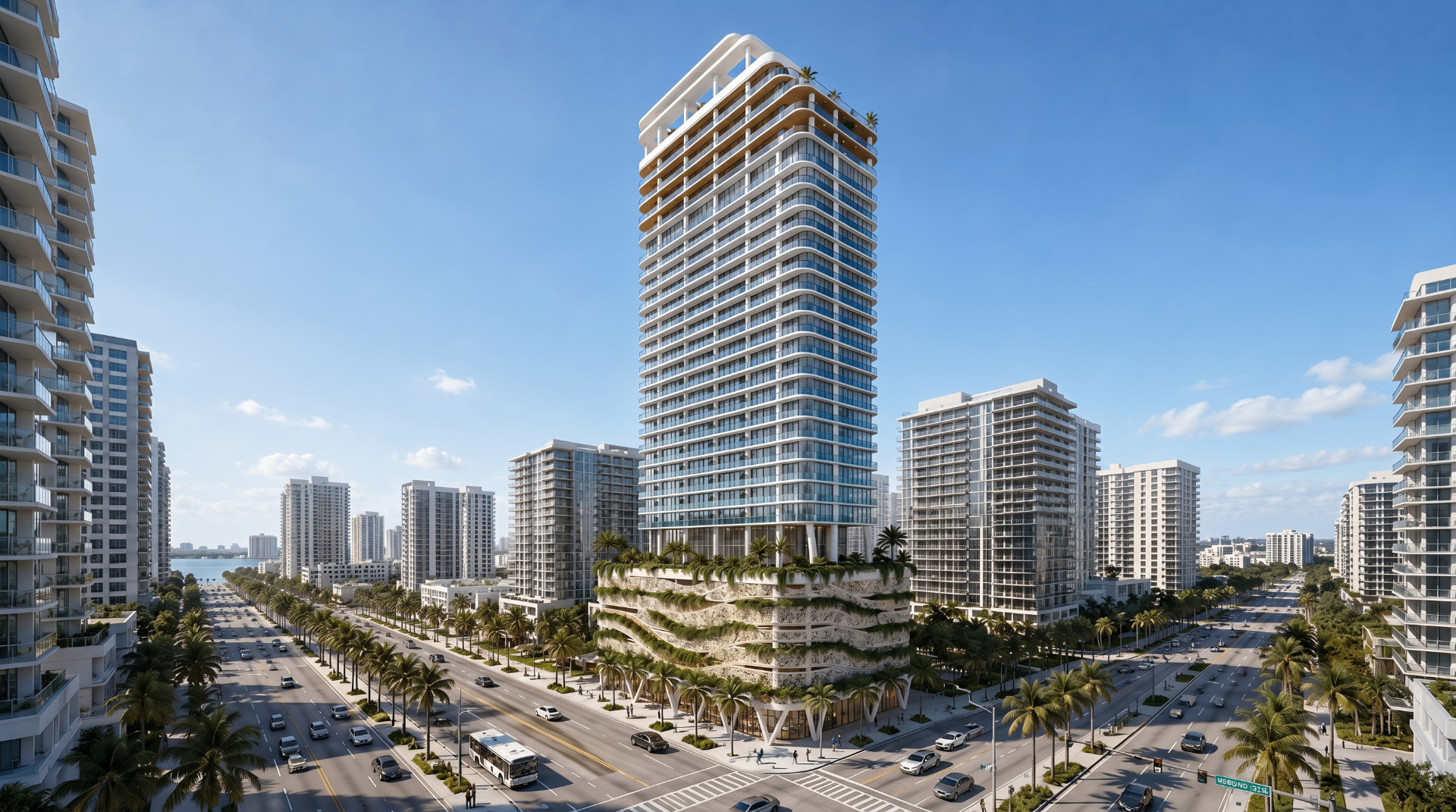 Spectre Miami Residences — aerial view of tower and pool deck