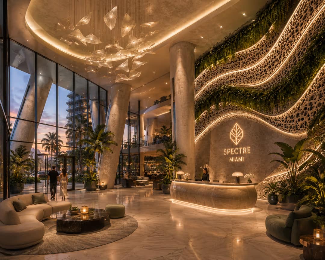 Spectre Miami grand lobby at dusk